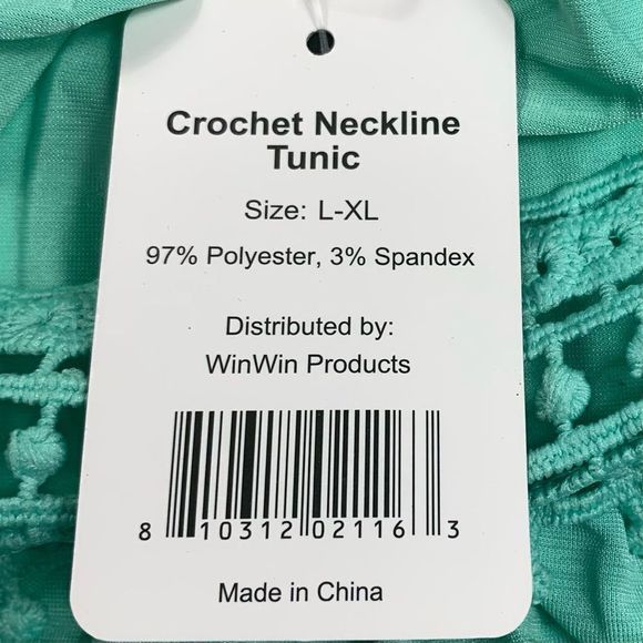 Win Win Women’s Sz XL crochet neckline tunic 3/4 bell sleeve Stretchy top - Picture 7 of 9
